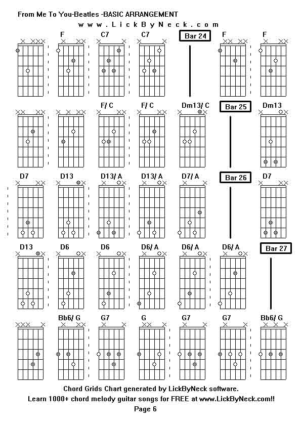 Chord Grids Chart of chord melody fingerstyle guitar song-From Me To You-Beatles -BASIC ARRANGEMENT,generated by LickByNeck software.